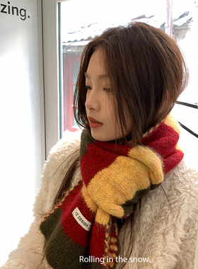 圣诞节氛围感针织围巾复古百搭女
