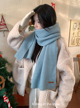 羊毛纯色针织毛线围巾女加厚保暖