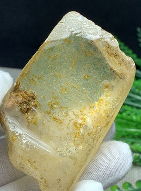 天然白水晶原石黄胶花水晶手把玩摆件万花筒红幽灵玻璃体F861