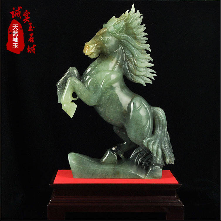 岫色天然玉石生肖马岫玉摆件大号玉雕件客厅办公室家居装饰品F329