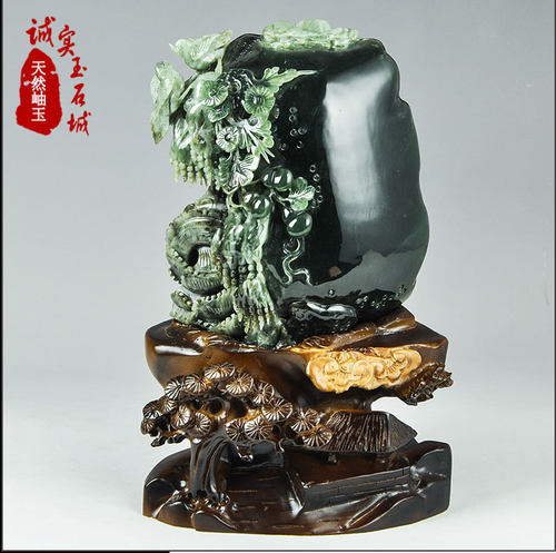 岫色天然玉石岫岩玉原石雕件