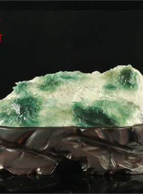 岫色天然玉石靠山石风景家居摆件