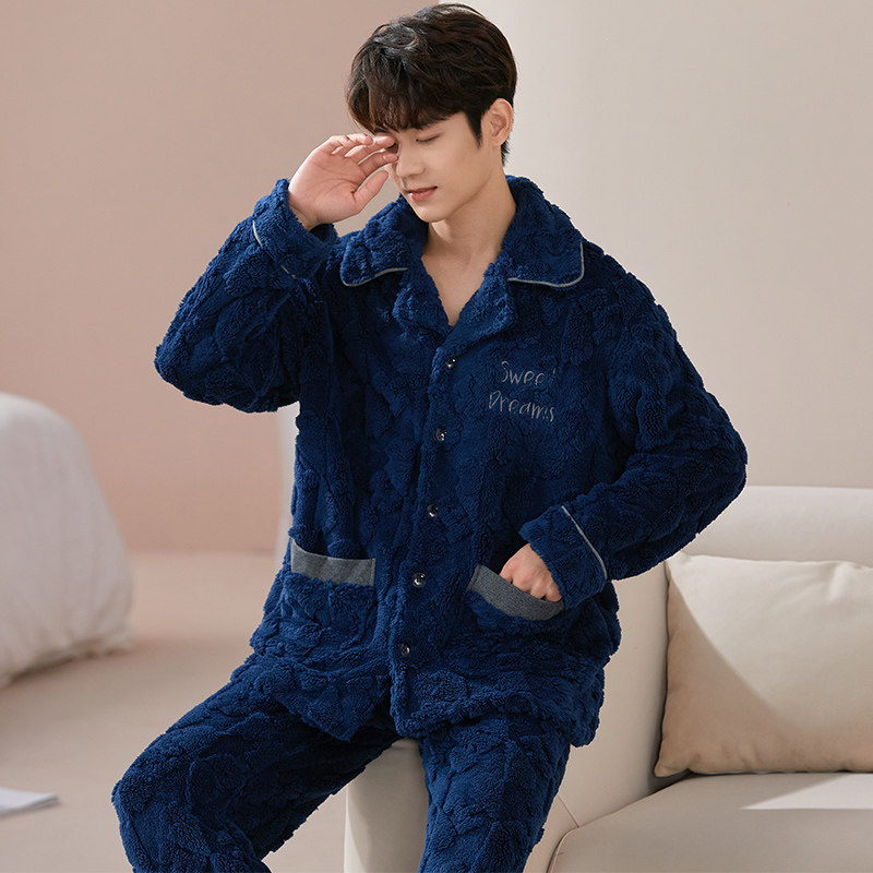 珊瑚绒睡衣男士冬天保暖秋冬季可外穿男款加厚法兰绒家居服套装