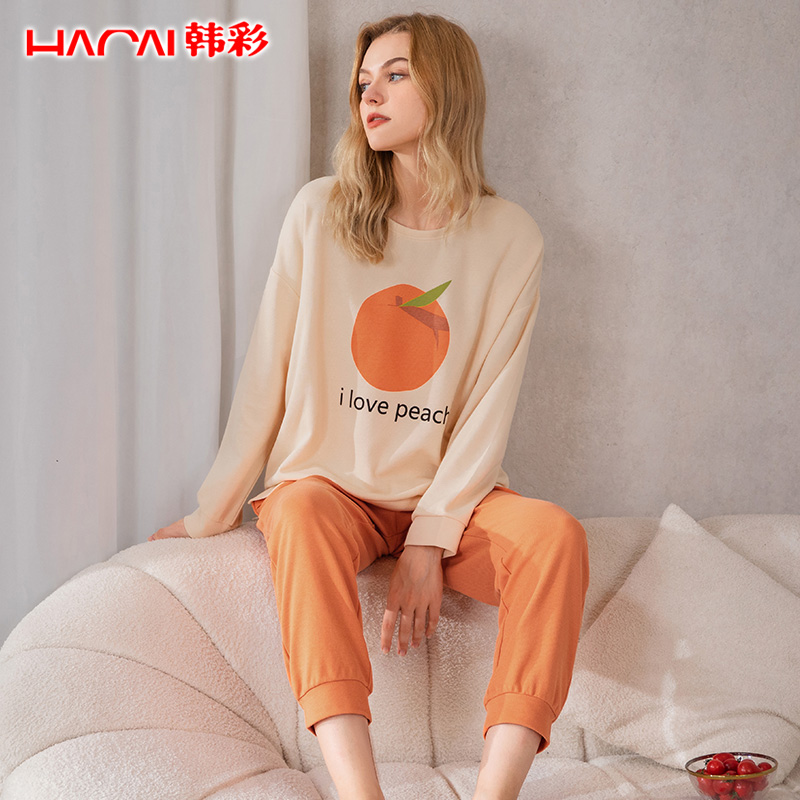 韩彩女士大码长袖秋冬季休闲睡衣