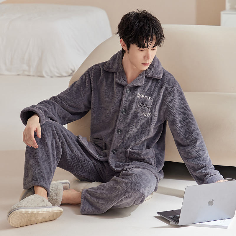 睡衣男珊瑚绒加绒加厚套装男士保暖法兰绒男式休闲冬季冬天家居服