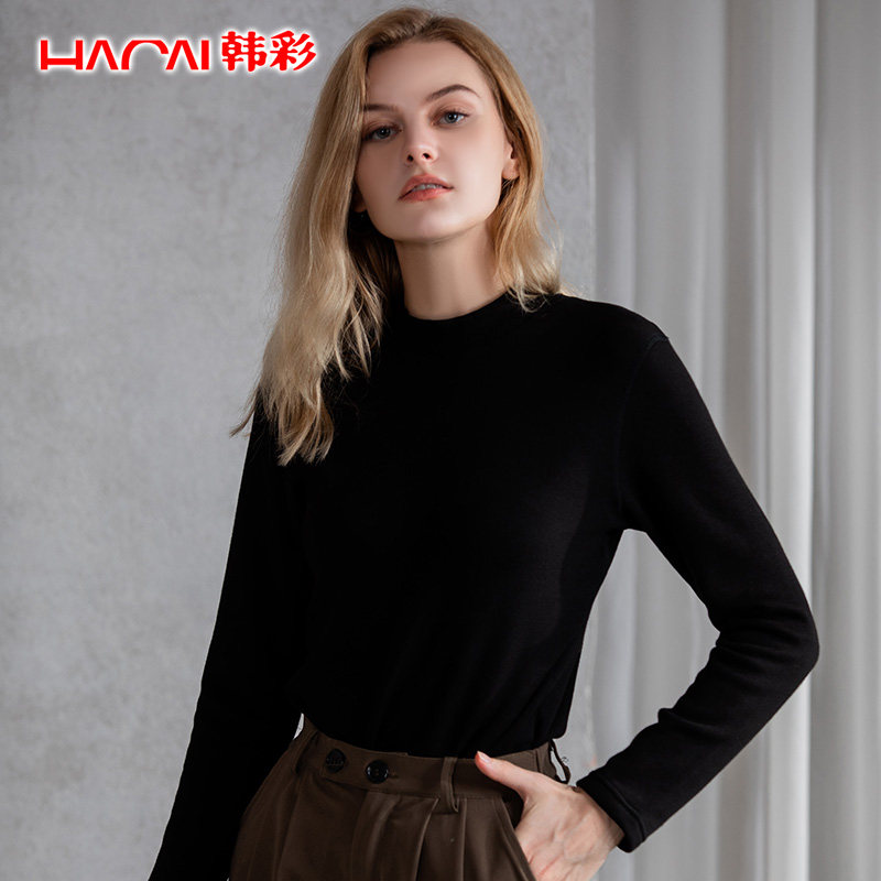 韩彩女士保暖内衣上装加厚加绒单件上衣中高领修身冬季保暖打底衫