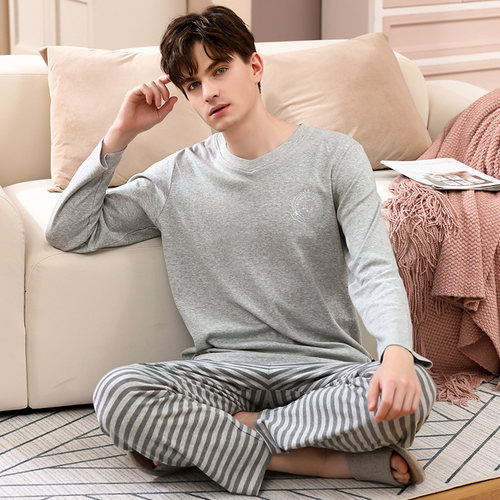 男士睡衣纯棉春秋款男家居服套装