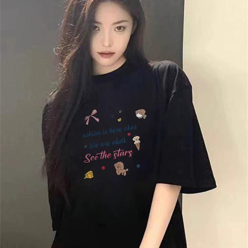 纯棉正肩黑色短袖t恤女2025新款夏季设计感小众美式宽松半袖上衣