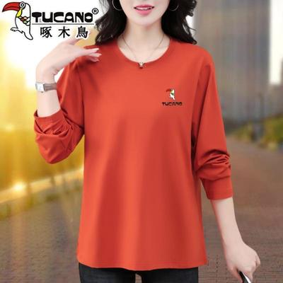 啄木鸟纯棉长袖T恤女中老年妈妈