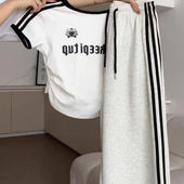 阔腿裤 少女大童学院风初高中学生2025夏季 t恤 短袖 休闲两件套 新款