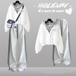 少女春秋学院风穿搭一整套青少年假两件连帽外套初中学生卫衣套装