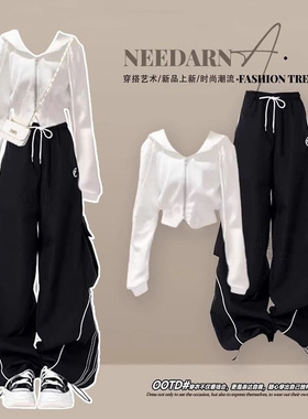 10-18岁青少年大童韩系套装女秋季又a又飒显瘦炸街工装裤两件套