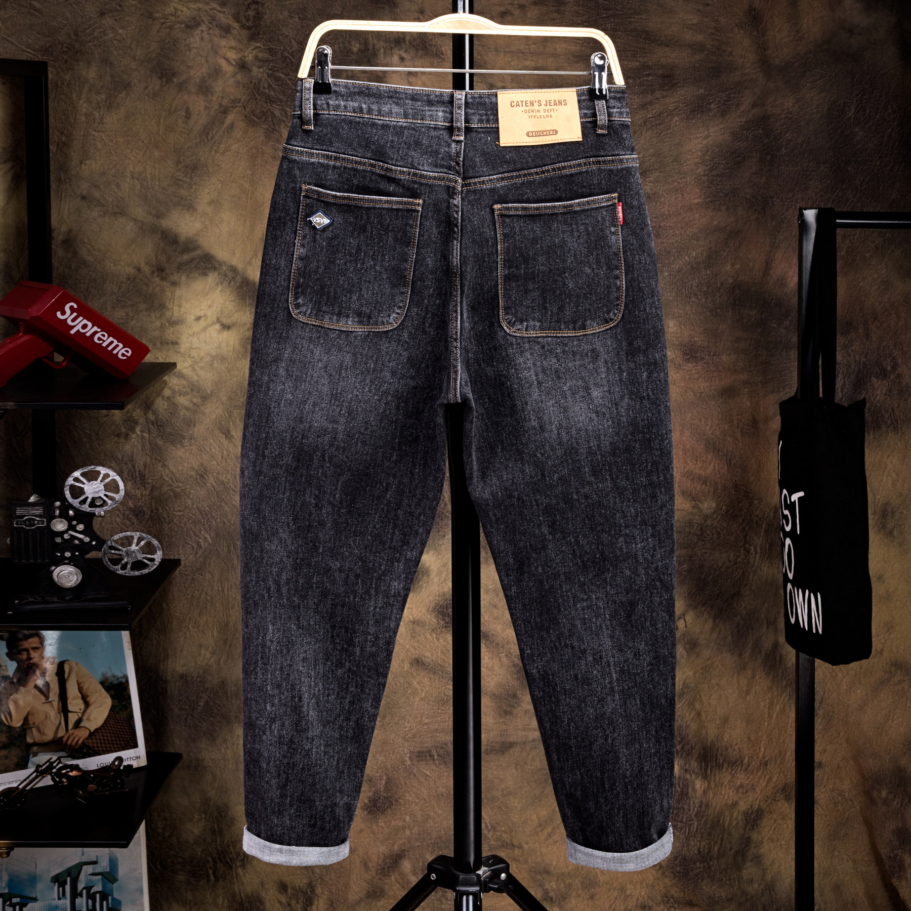 秋季潮胖子裤男士宽松大码哈伦裤秋季加肥加大牛仔裤男生大码裤子,男装,牛仔裤,淘宝优惠券,粉丝福利购,淘宝优惠卷