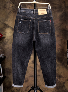 秋季潮胖子裤男士宽松大码哈伦裤秋季加肥加大牛仔裤男生大码裤子