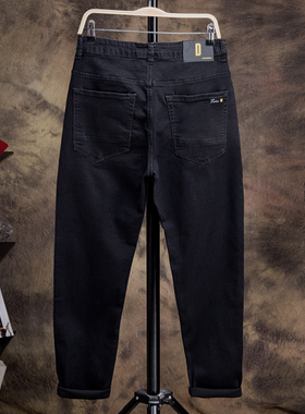 2022秋季宽松纯黑色牛仔裤男装大码高弹力胖子显瘦加肥加大长裤子