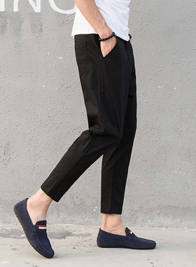 夏季哈伦裤男大码休闲裤宽松潮流胖子裤子男显瘦九分裤修身小脚裤
