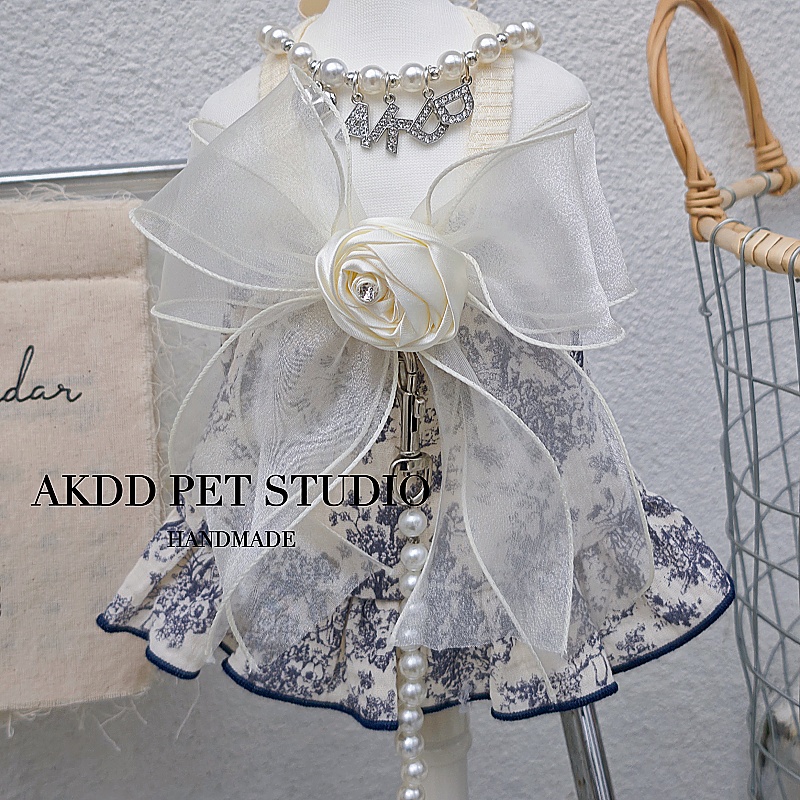 宠物猫咪狗狗夏季吊带背心裙纯棉纱布透气蝴蝶结法式小香风连衣裙