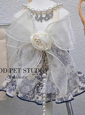 宠物猫咪狗狗夏季吊带背心裙纯棉纱布透气蝴蝶结法式小香风连衣裙