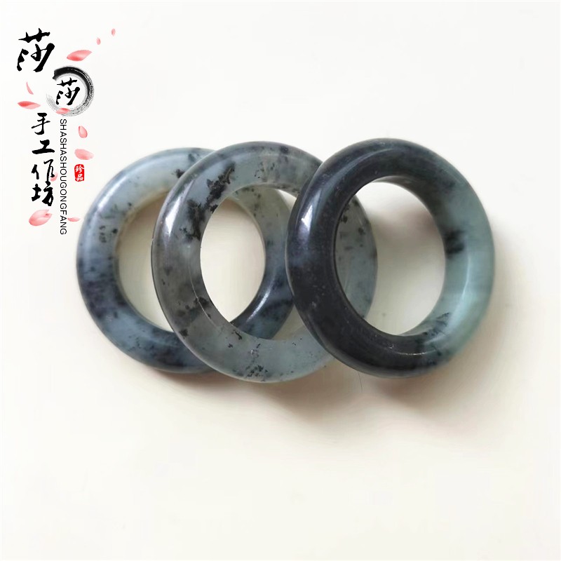 岫玉圆环吊环水墨飘花玉环小圆圈玉吊坠DIY手工配饰配件袈裟环坠