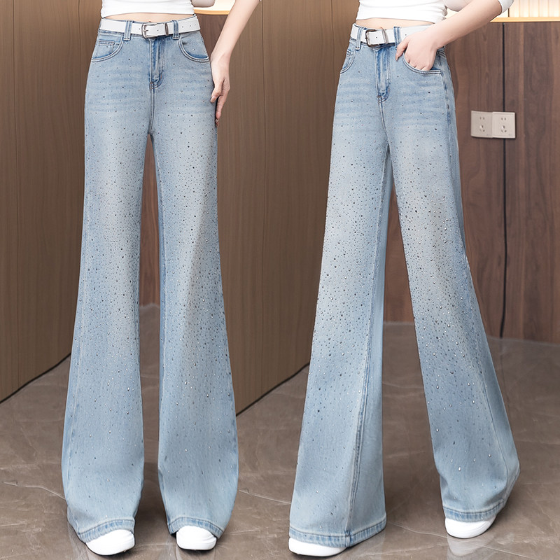 烫钻微喇牛仔裤女2026春季新款今年流行爆款高腰显瘦垂感阔腿裤子