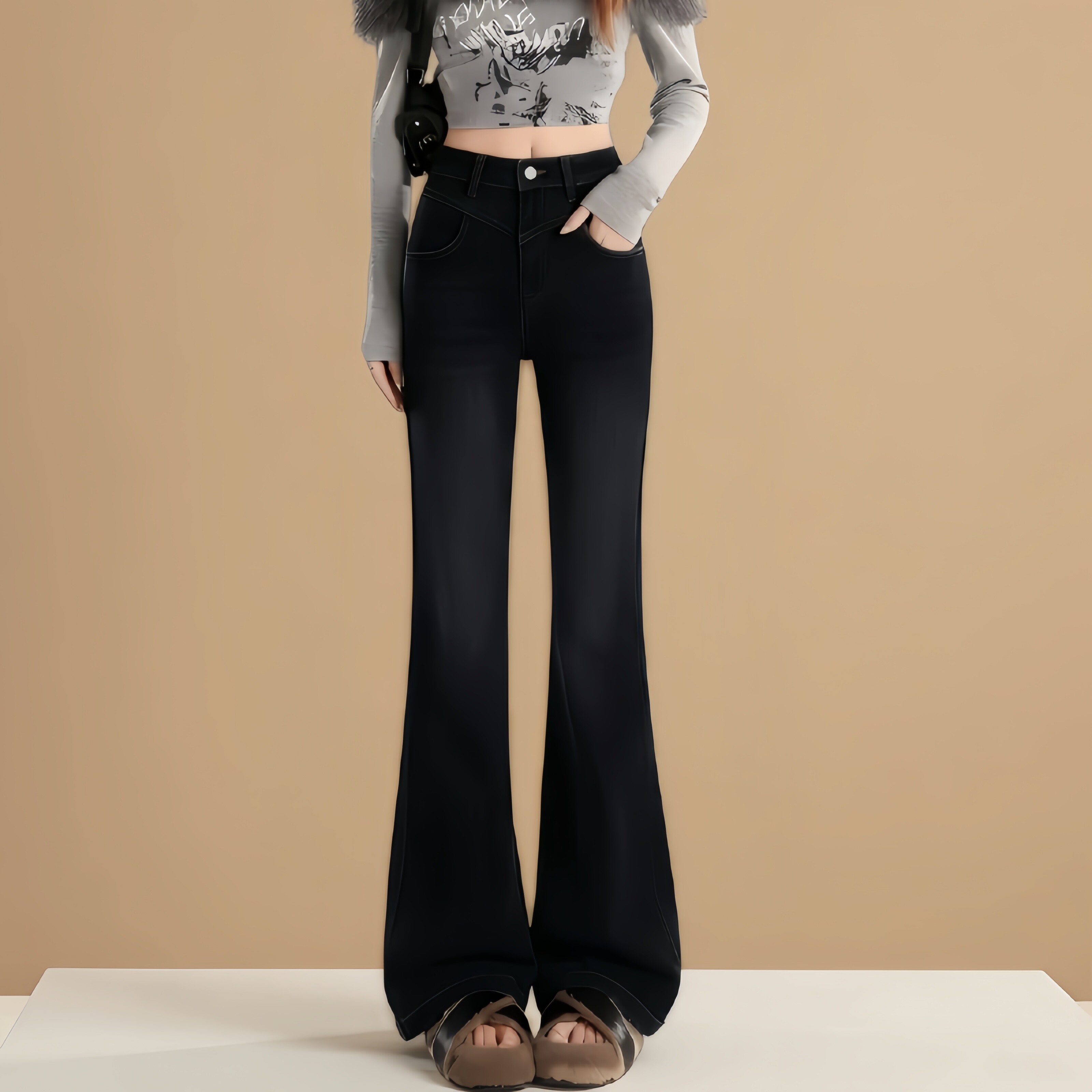 九分裤小个子微喇牛仔裤女2026春秋季新款高腰修身显瘦马蹄喇叭裤