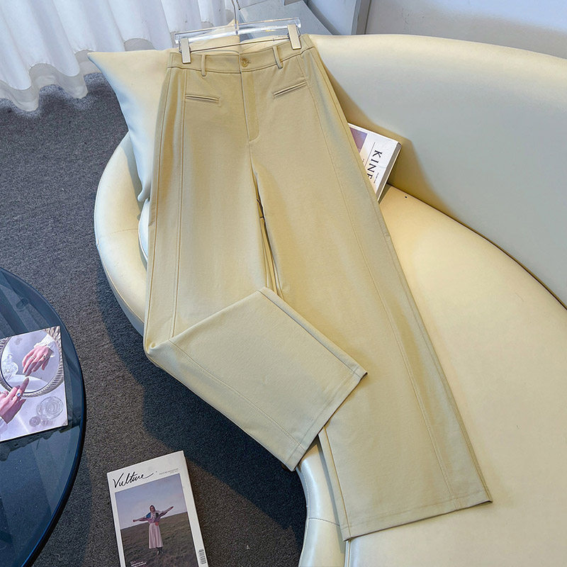 卡其色阔腿裤女春季2026新款立体褶皱设计感西装裤宽松百搭直筒裤