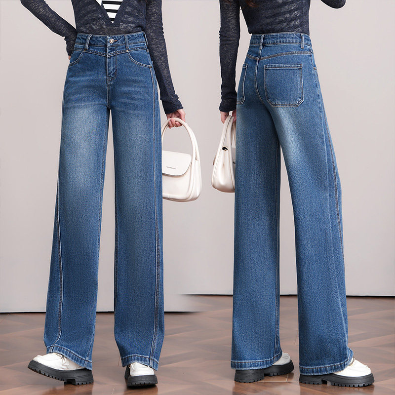 窄版阔腿牛仔裤女2026春季新款高腰垂感宽松休闲遮胯藏肉直筒裤子