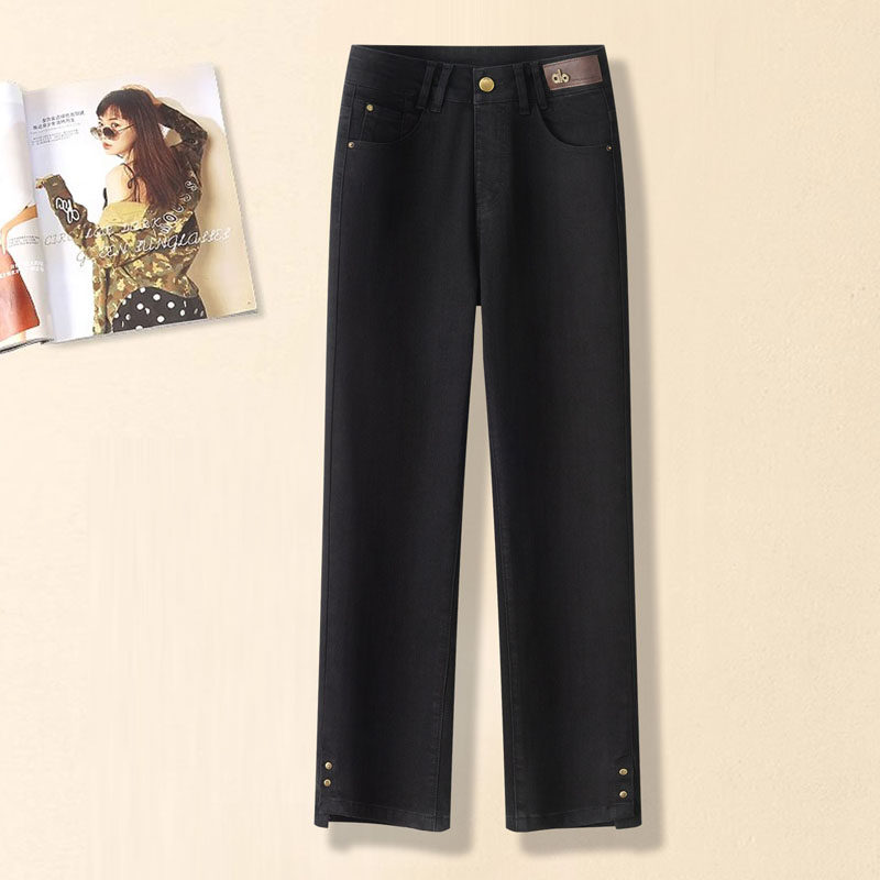 黑色时尚弹力九分牛仔烟管裤女2026春季新款高腰显瘦法棍裤直筒裤