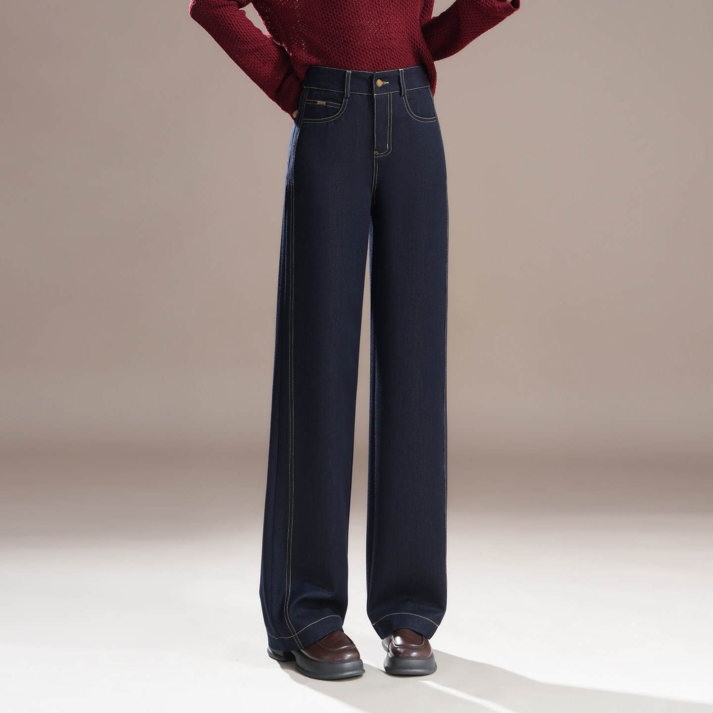 丹宁蓝阔腿牛仔裤女2026春秋新款百搭高腰显瘦休闲垂感宽松直筒裤