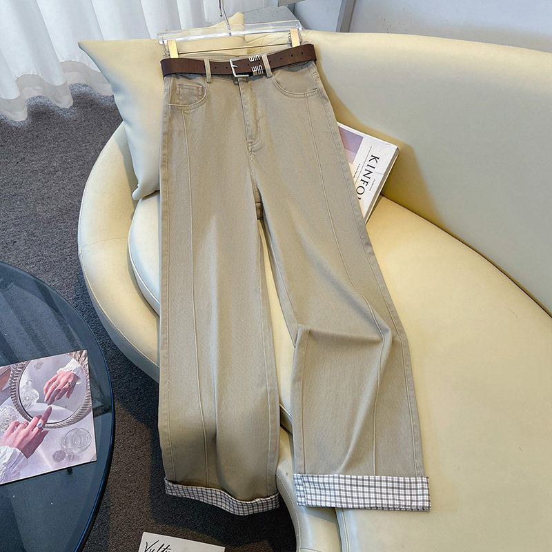 卡其色牛仔裤阔腿宽松女九分裤2026新款巨好看百搭裤子卷边直筒裤