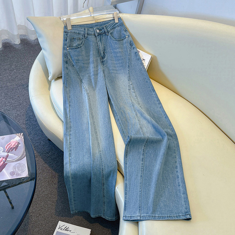蓝色牛仔裤女2026新款春季九分阔腿裤高级感显瘦小个子宽松直筒裤
