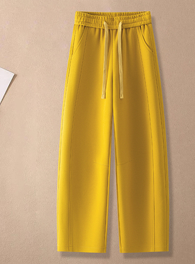 黄色女士弯刀阔腿裤女春秋2026新款松紧腰显瘦垂坠感休闲运动卫裤