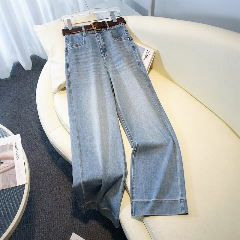 浅色窄版直筒牛仔裤女春秋2026新款小个子高腰宽松休闲显瘦阔腿裤