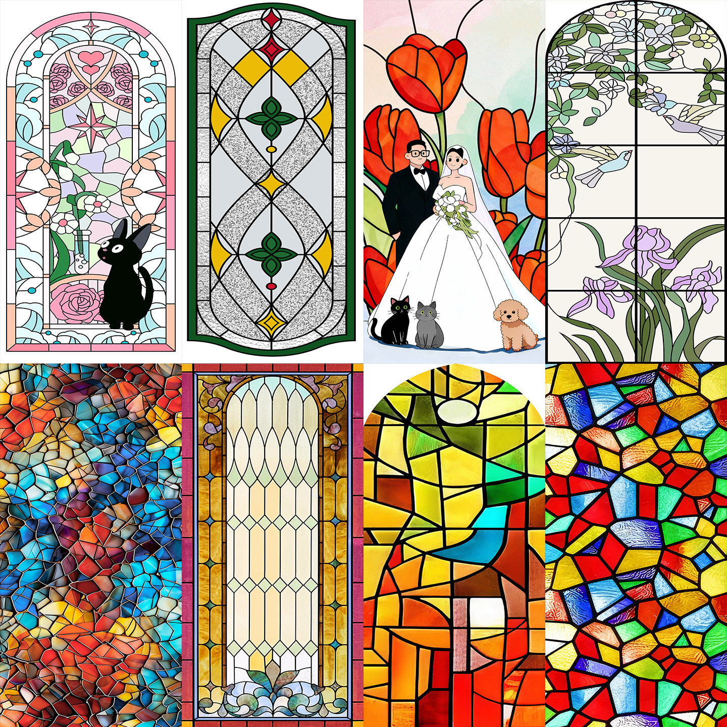 蒂凡尼彩色艺术玻璃隔断屏风珐琅彩渐变复古欧式花窗屏风法式定制