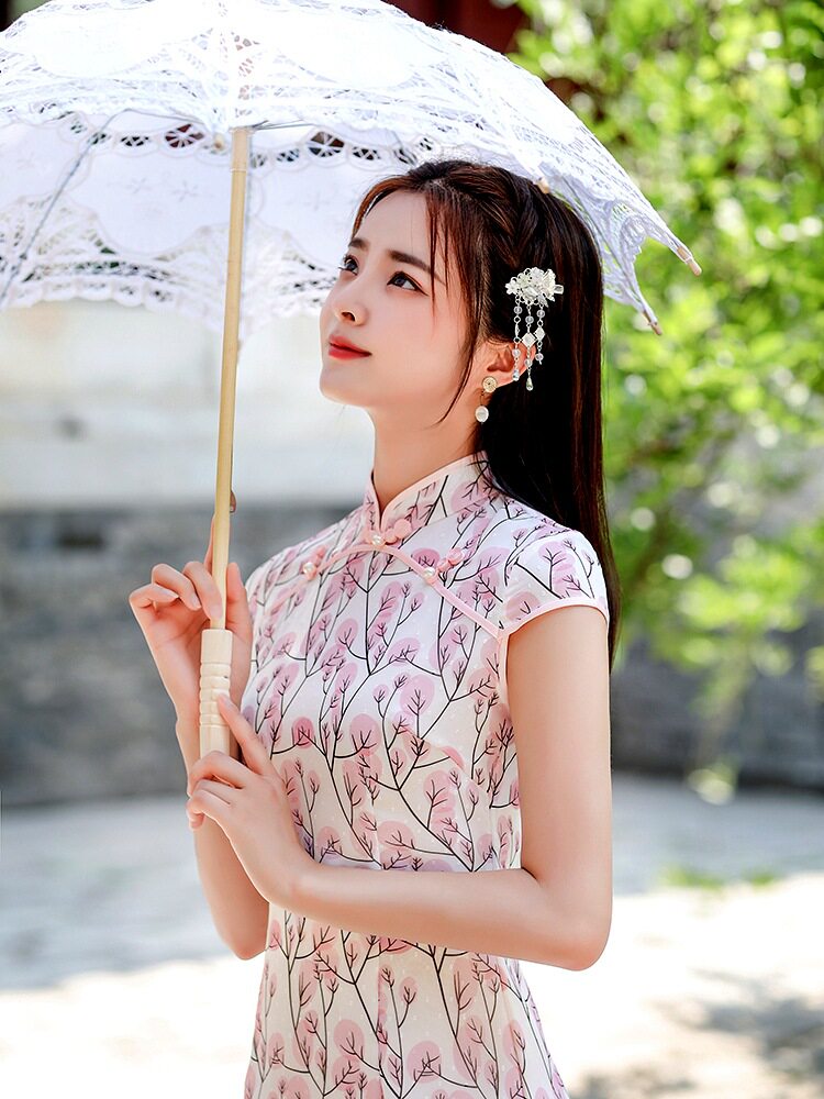 【初见】新中式改良版中长款旗袍复古清新高端气质少女连衣裙文艺