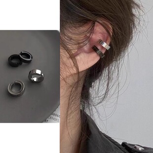 极简耳骨夹韩版简约基础百搭无耳洞耳夹黑色男女生同款钛钢不掉色
