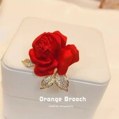 中国风红色花朵胸针高级感玫瑰胸花别针小众大衣西装 配饰女礼物