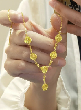 新款花枝玫瑰花朵项链女