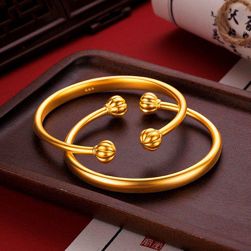古法传承开口对珠哑光南瓜手镯女越南沙金仿真黄金实心正品不掉色