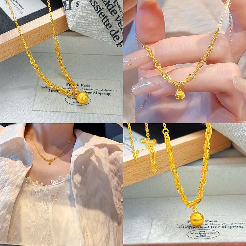 麻花拉丝球项链女猫眼珠锁骨链越南沙金仿真黄金不掉色轻奢高级感