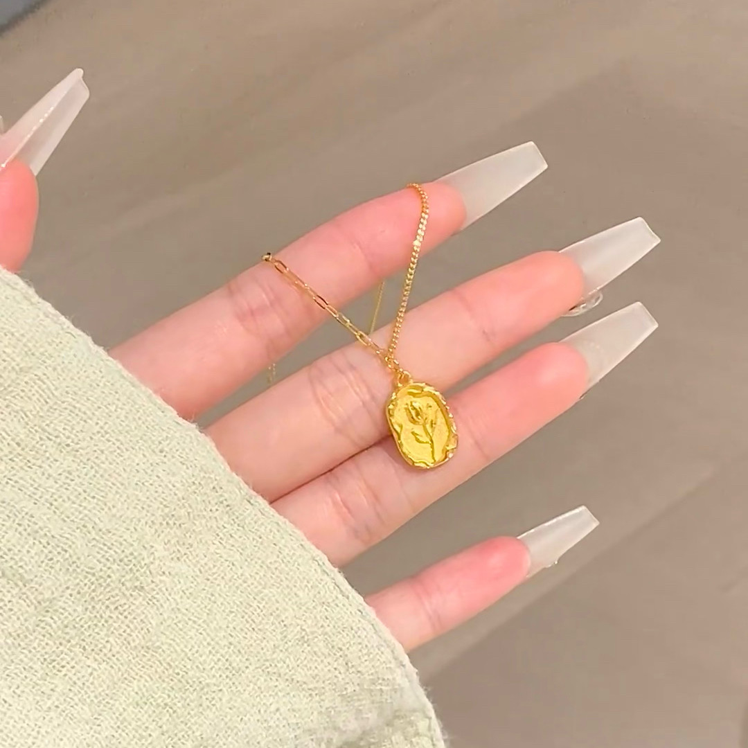 郁金香花牌沙金项链女彷
