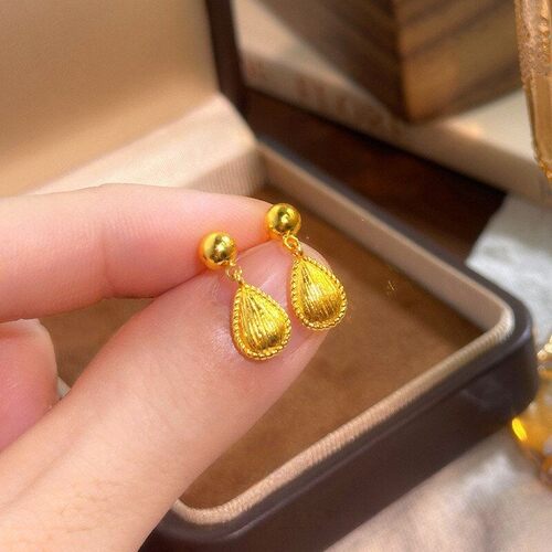 新款拉丝金珠水滴耳针女