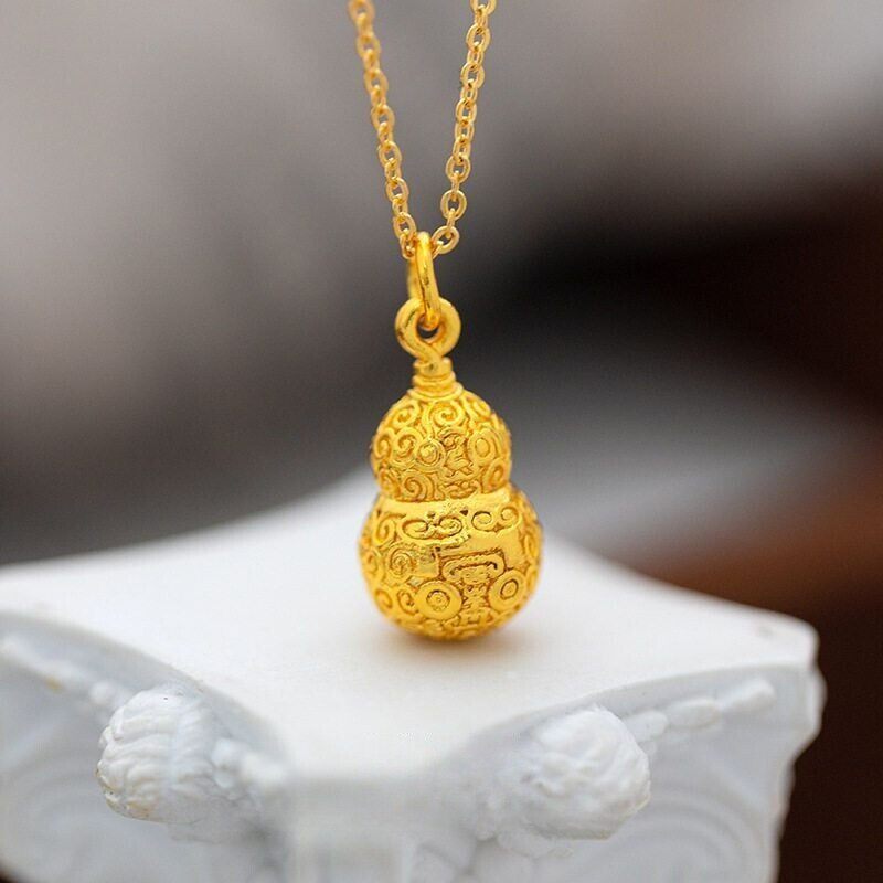 新款国风古法卷云纹兽面錾刻葫芦吊坠项链女越南沙金仿真黄金配饰