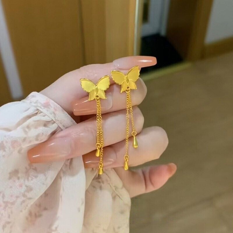 新款蝴蝶流苏耳钉轻奢高