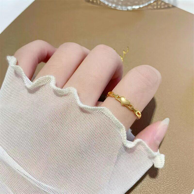 越南沙金爱心开 口戒指女时尚简约个性戒指彷真黄金实心不掉色首