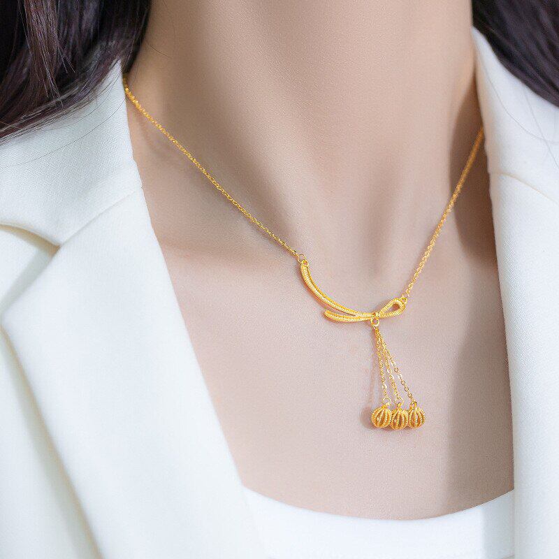 秋冬新款玲珑球蝴蝶结项链女轻奢小众越南沙金仿真黄金不掉色配饰