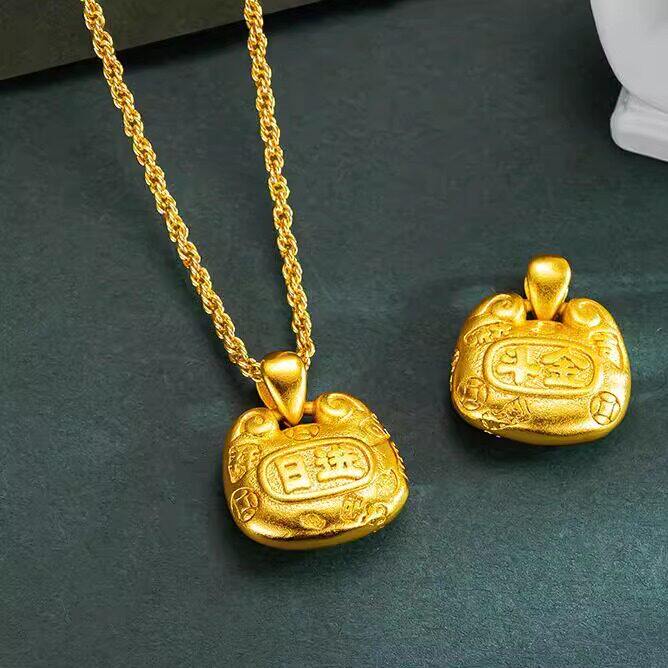 金店同款日进斗金锁包吊坠项链女越南沙金仿真黄金不掉色配饰首饰