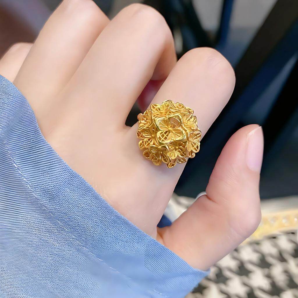 绣球花沙金戒指女彷真黄
