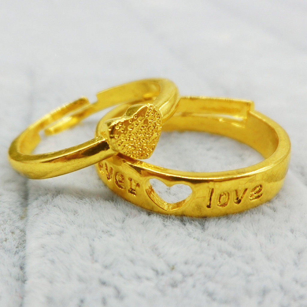 love爱心情侣对戒男女款戒指越南沙金彷真黄金小众设计高级感首饰