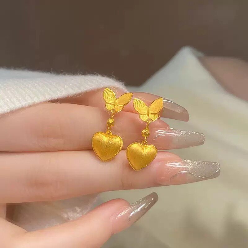 蝴蝶爱心沙金耳针彷真黄